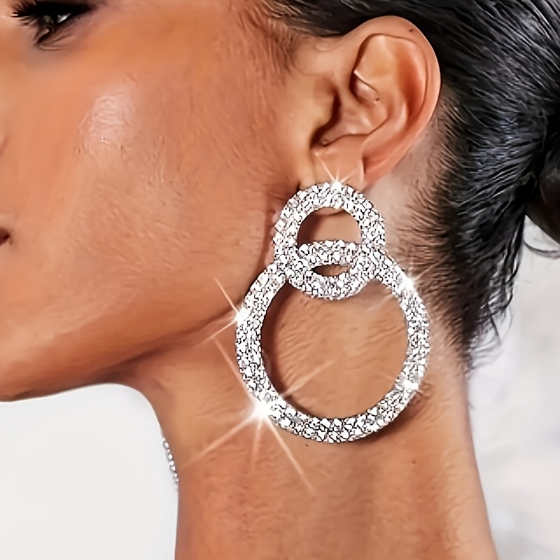 TEMU 1 Pair Of Women's Fashion Stud Earrings, Exquisitely Luxurious With Sparkling, Round Alloy Stud Earrings For Women, Wedding, Engagement, Banquet