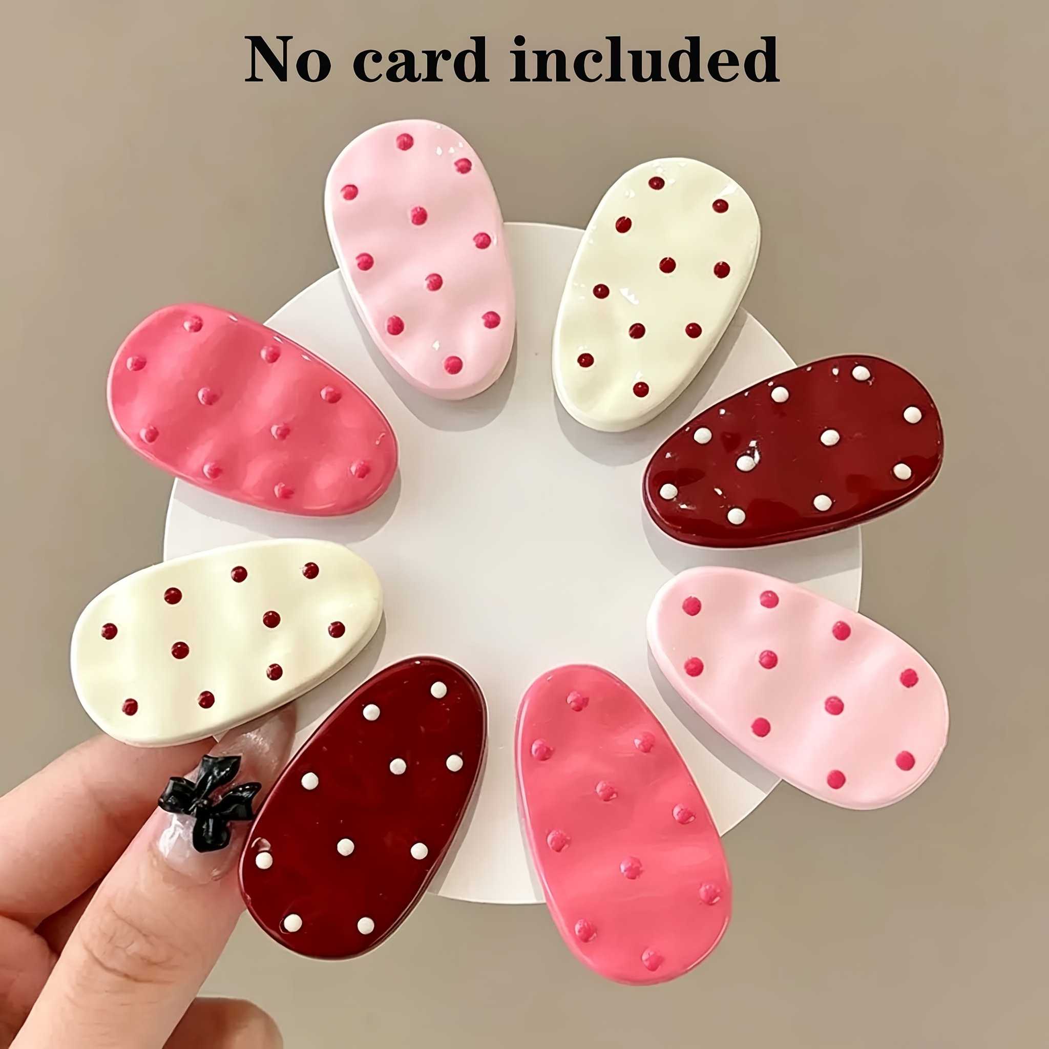 TEMU 8pcs Pinces à Cheveux Roses à Pois Ovales Mignonnes, Pinces à Cheveux Vintage pour Femmes, Pinces à Cheveux Faciles à Poser, Pinces à Frange,