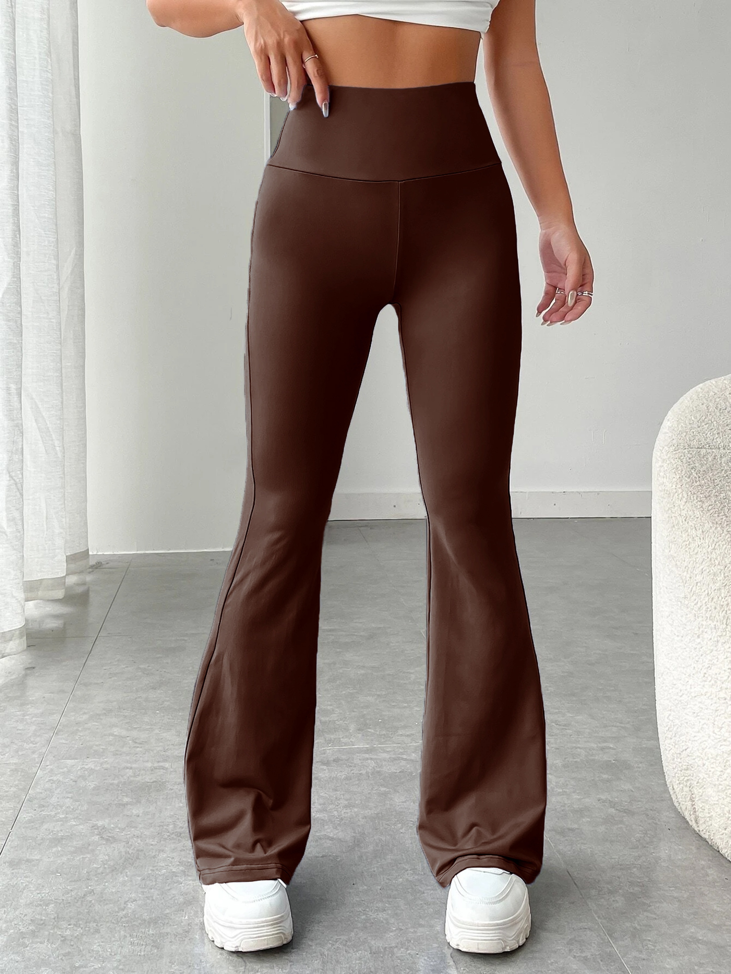 High waist flared pants in dark brown