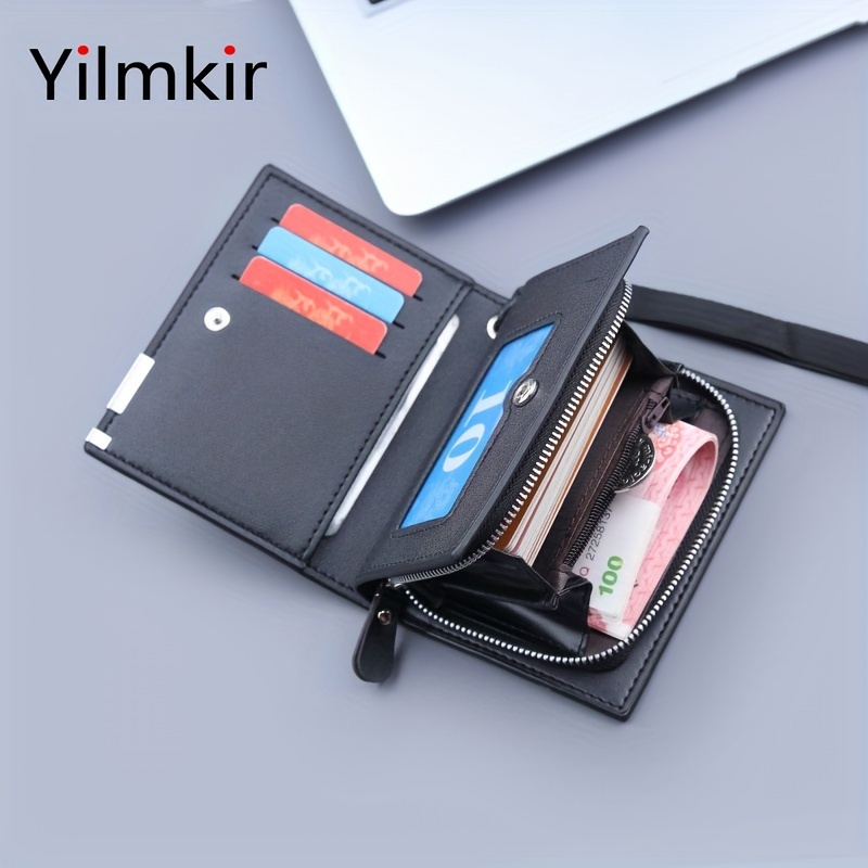 Monedero Tres Plegables para Hombres de Yilmkir con Múltiples Ranuras para Tarjetas, Monedero con Cremallera y Pinza para Dinero - Diseño Compacto en Cuero Sintético en Marrón o Negro para Oficina y Uso Diario