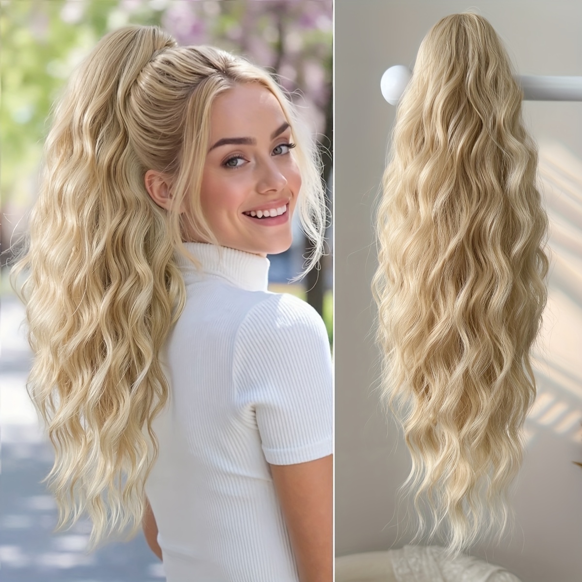 1pc Pack, Extended 18 Inch 46cm Synthetic Fiber Wig, Small Curly Wavy Ponytail. Use Clips To Hold Your Hair For Easy Wearing. Suitable For Women To Increase Hair Volume, Extend Hair