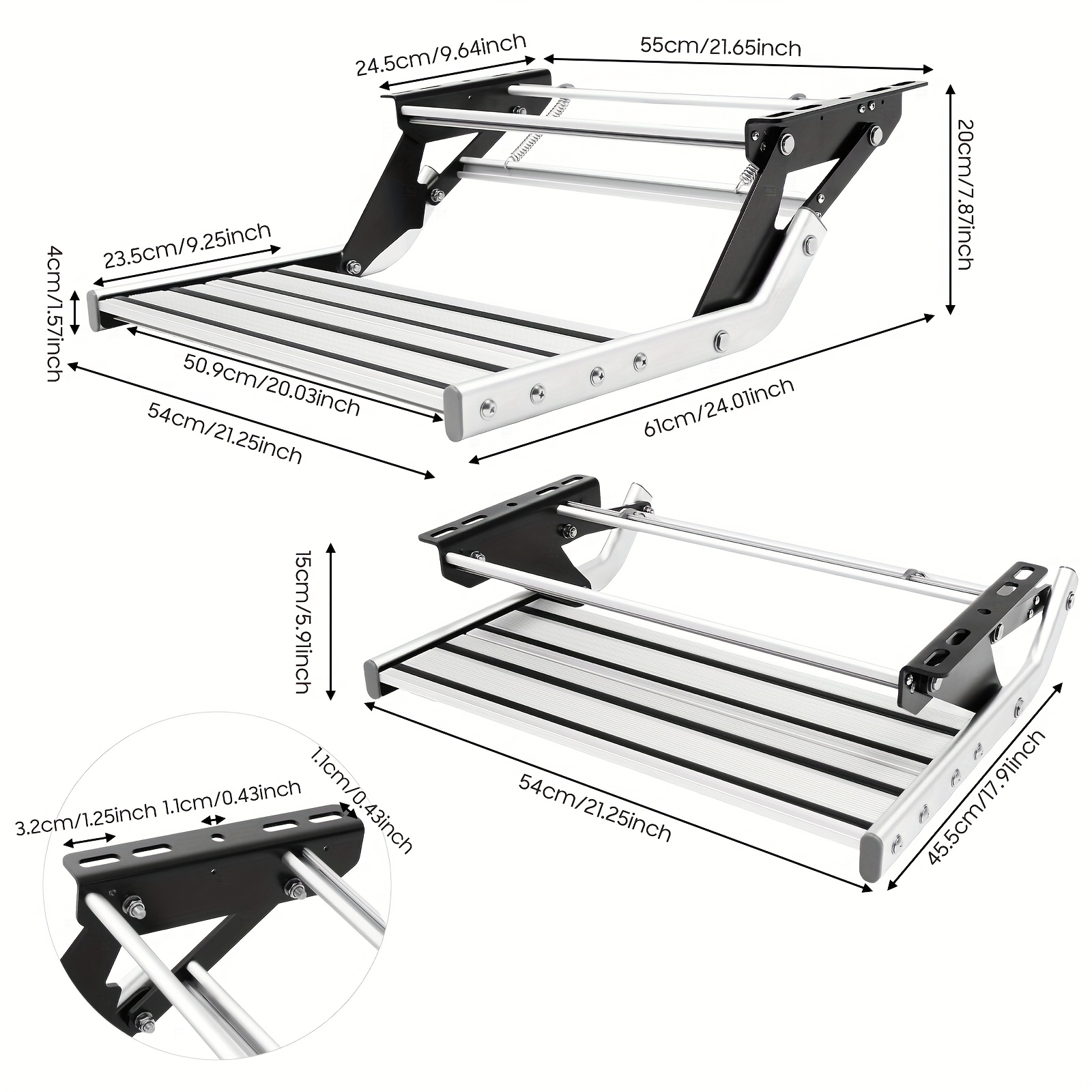Image of Manual Rv Step, Aluminum Alloy Single Ladder Step Telescopic Folding Rv Entry Stair Fit For Van Motorhome Travel Trailer