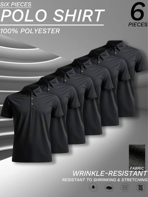 for men 6 piece set multi colored 100 polyester short sleeve shirts suitable for business casual sports and fitness wrinkle resistant shrinking resistant and stretching resistant