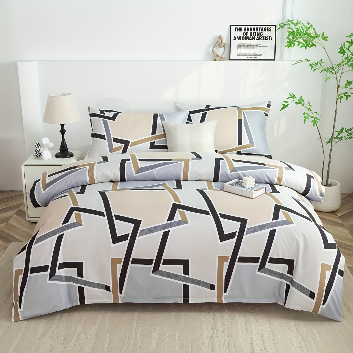 Image of Square Pattern Duvet Cover 3pcs Set (1pc Duvet Cover, 2pcs Pillowcases, No Core) New Year Chinese New Year Valentine's Day Mother's To School