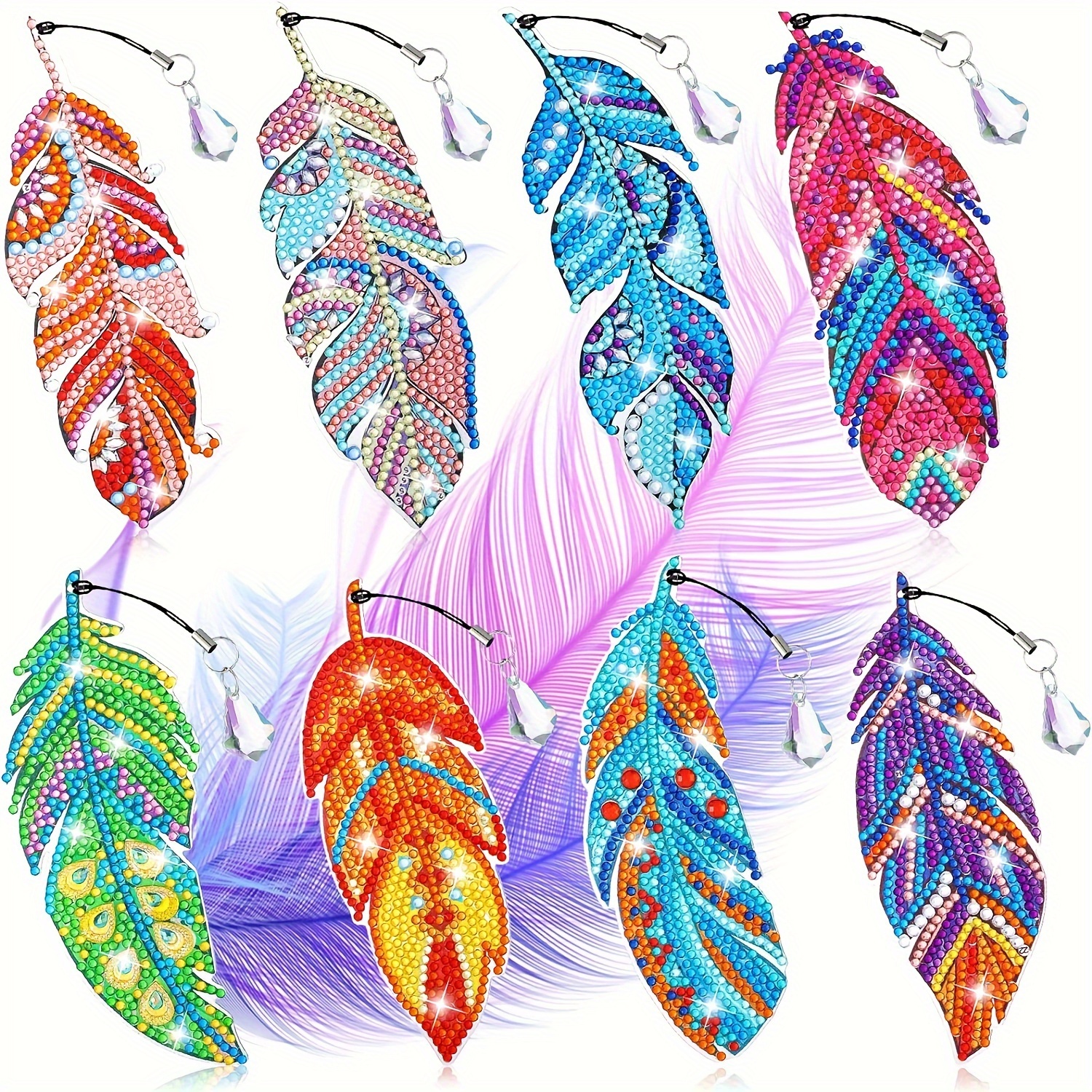 

8pcs 5d Diamond Art Painting Bookmark Kit Diy Feather Bookmark Diamond Art Bookmark Crystal Shape Diamond Feather Bookmark For Home Office School Classroom Projects