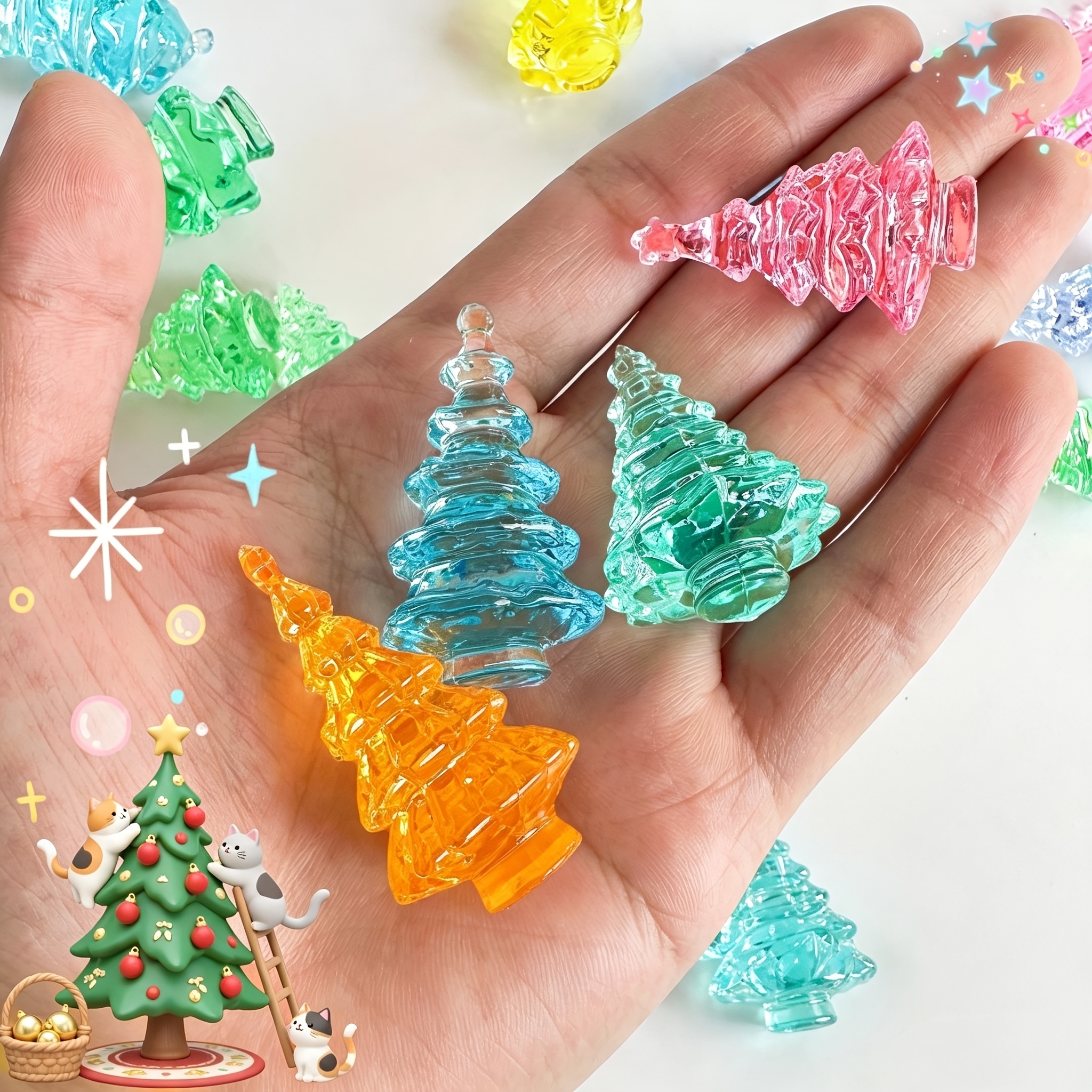 TEMU 10pcs Christmas Tree Gemstone Decoration Ornaments Colored Acrylic, Aquarium Ornaments, Desktop Ornaments, Simulated Shell Aquarium Sets, Nordic