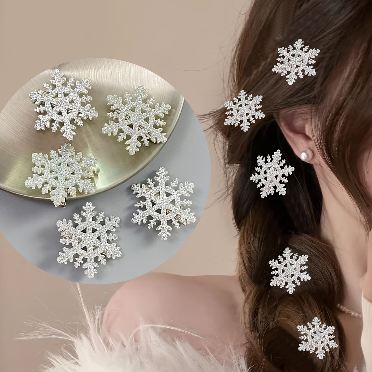 

5pcs Sparkling Hair Clips Set - Sweet & For Women, Christmas/new Year's Outfits