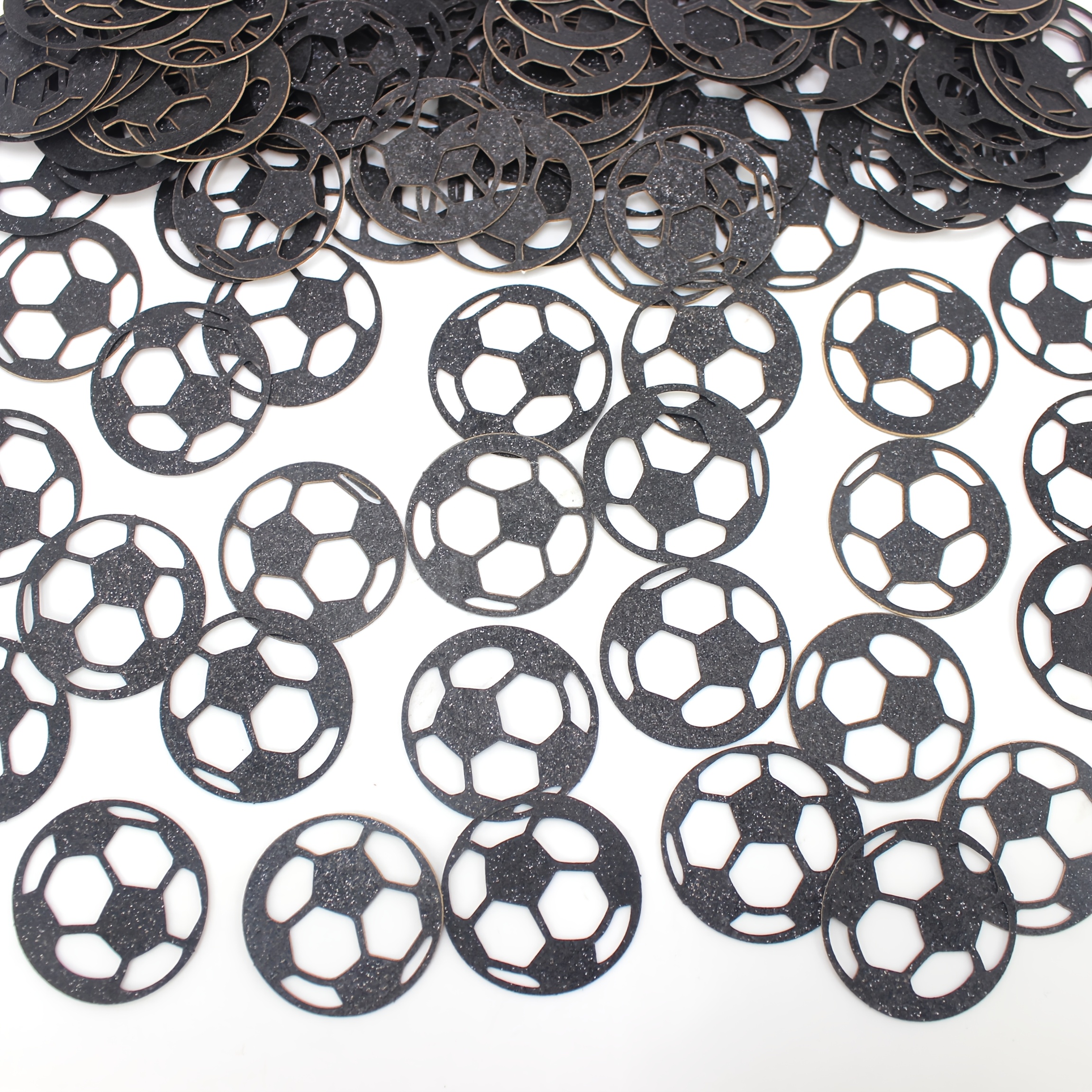 Image of 120pcs Glitter Football Desktop Decoration Paper Scraps, Used For Birthday Sports Themes, Football Enthusiast Parties, And Football Match Scene Decoration Supplies