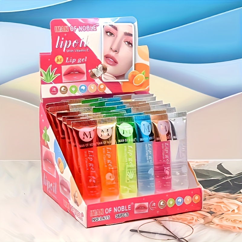 set of 12 moisturizing transparent lip gloss ve   argan mint aloe coconut flavors transparent lip plumping oil gift set containing plant squalene details 2