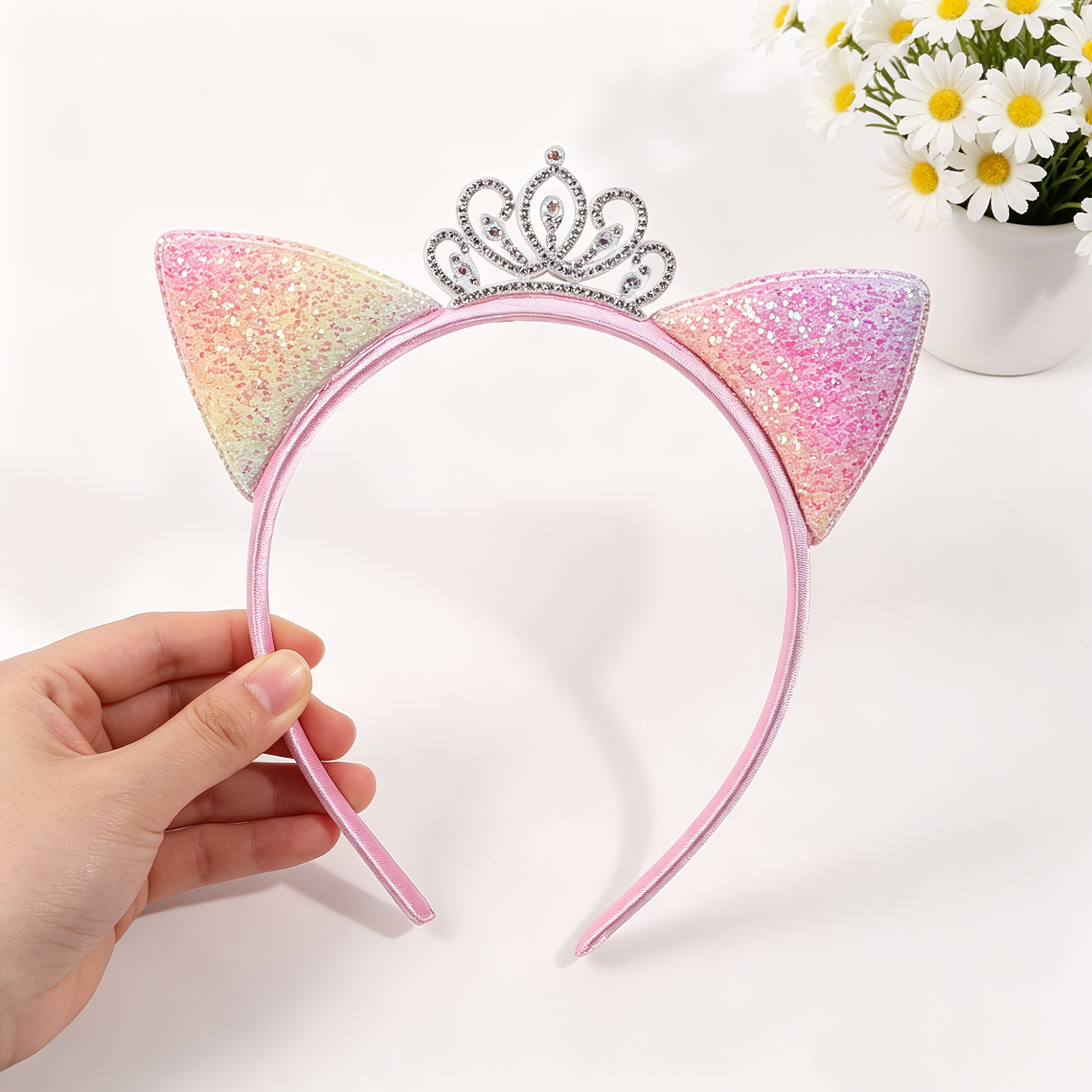 TEMU 1pc Of Gradient Green-on-green Crown Cat Ear Headband, Fresh And Headband, Suitable For Gatherings, Parties, Birthdays, Etc., Exquisite And