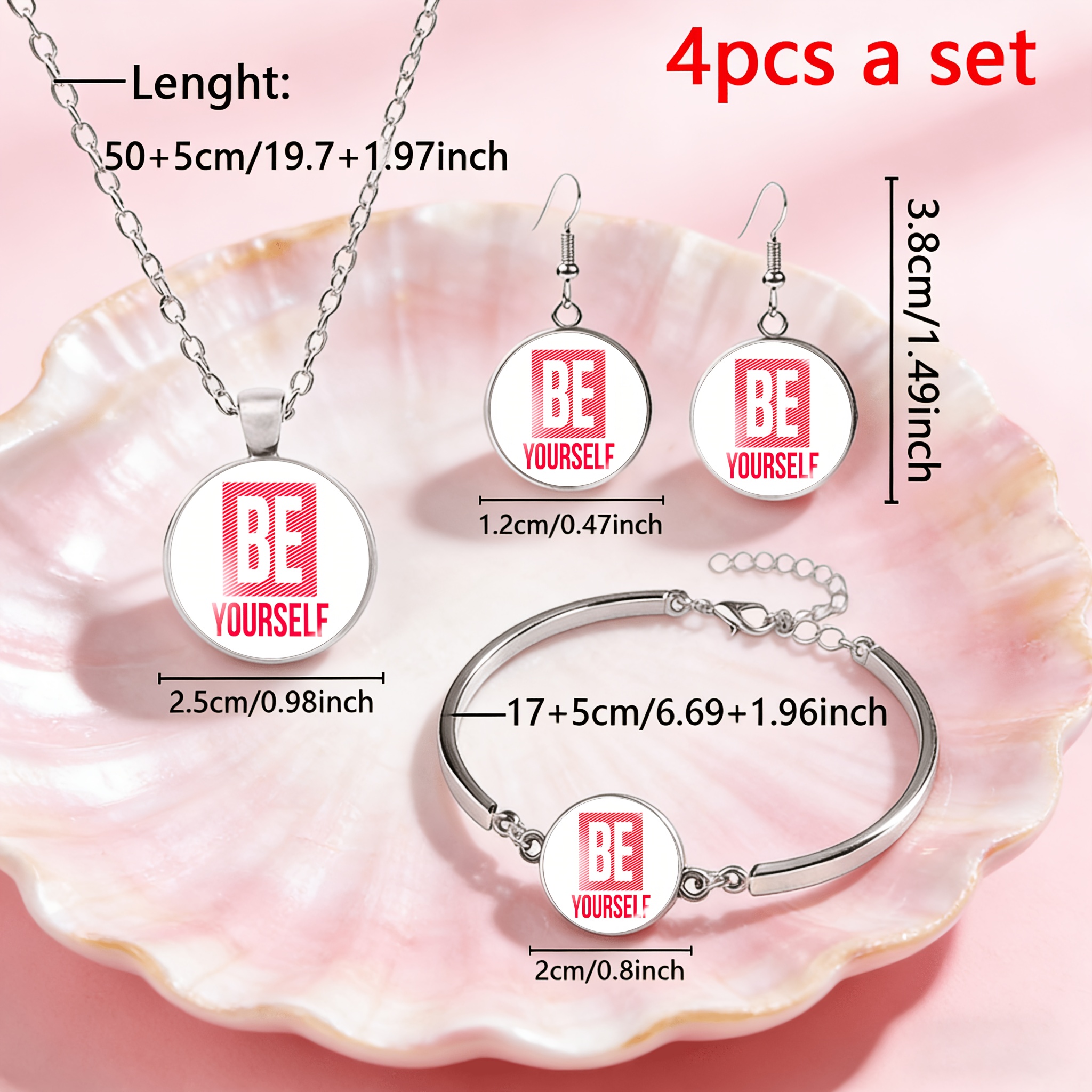 4pc Red Diagonal Lines Jewelry Set, Necklace & Earrings