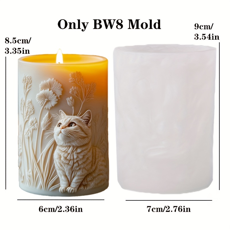 Image of Silicone Sitting Cat Cylindrical Candle Mold - Diy Resin Gypsum Concrete Clay Craft For Home Decor, Furniture Decoration, And