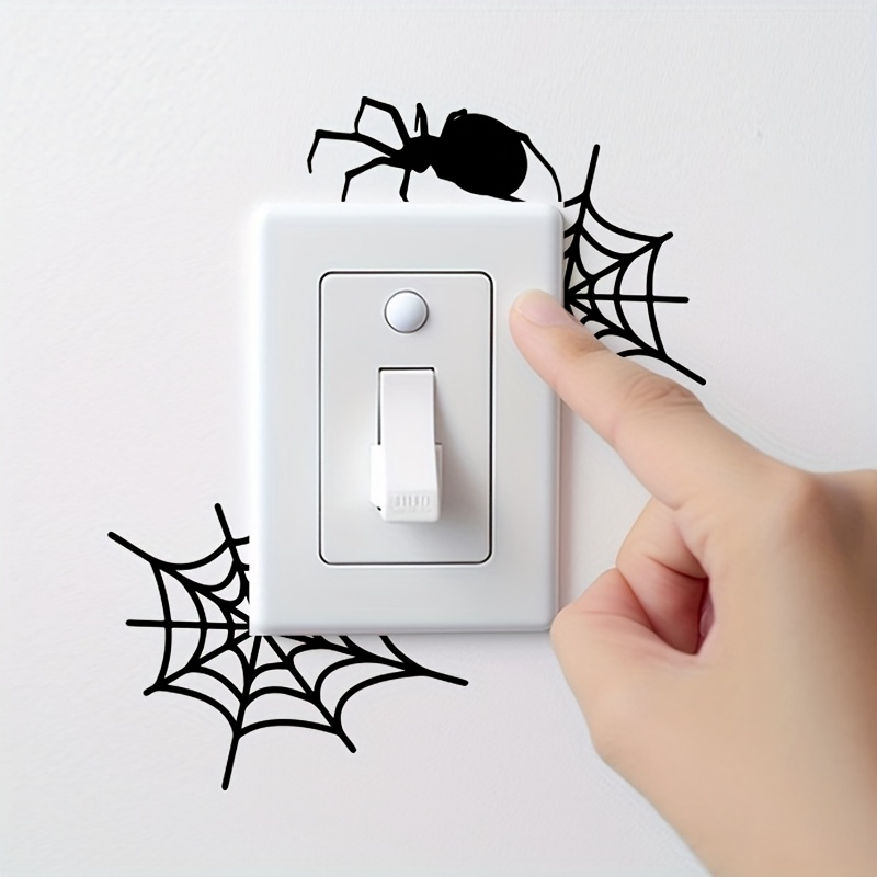 TEMU 1pc Black Web And Wall Switch Panel Decorative Stickers, Living Room, Bedroom Entrance And Air Conditioning Control Panel Home Decoration Wall