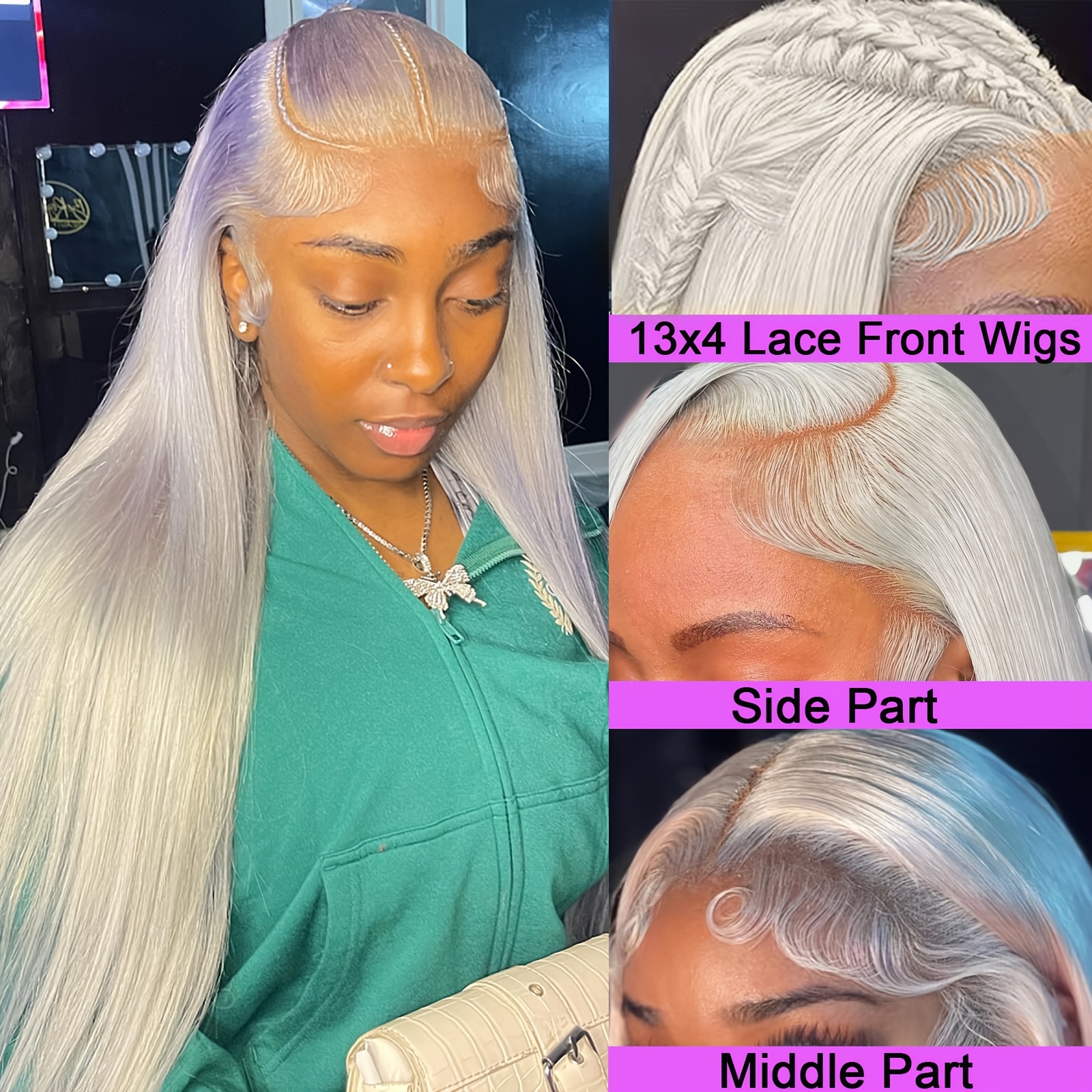 13x6 deep parting lace frontal wig silvery grey long  display picture 1