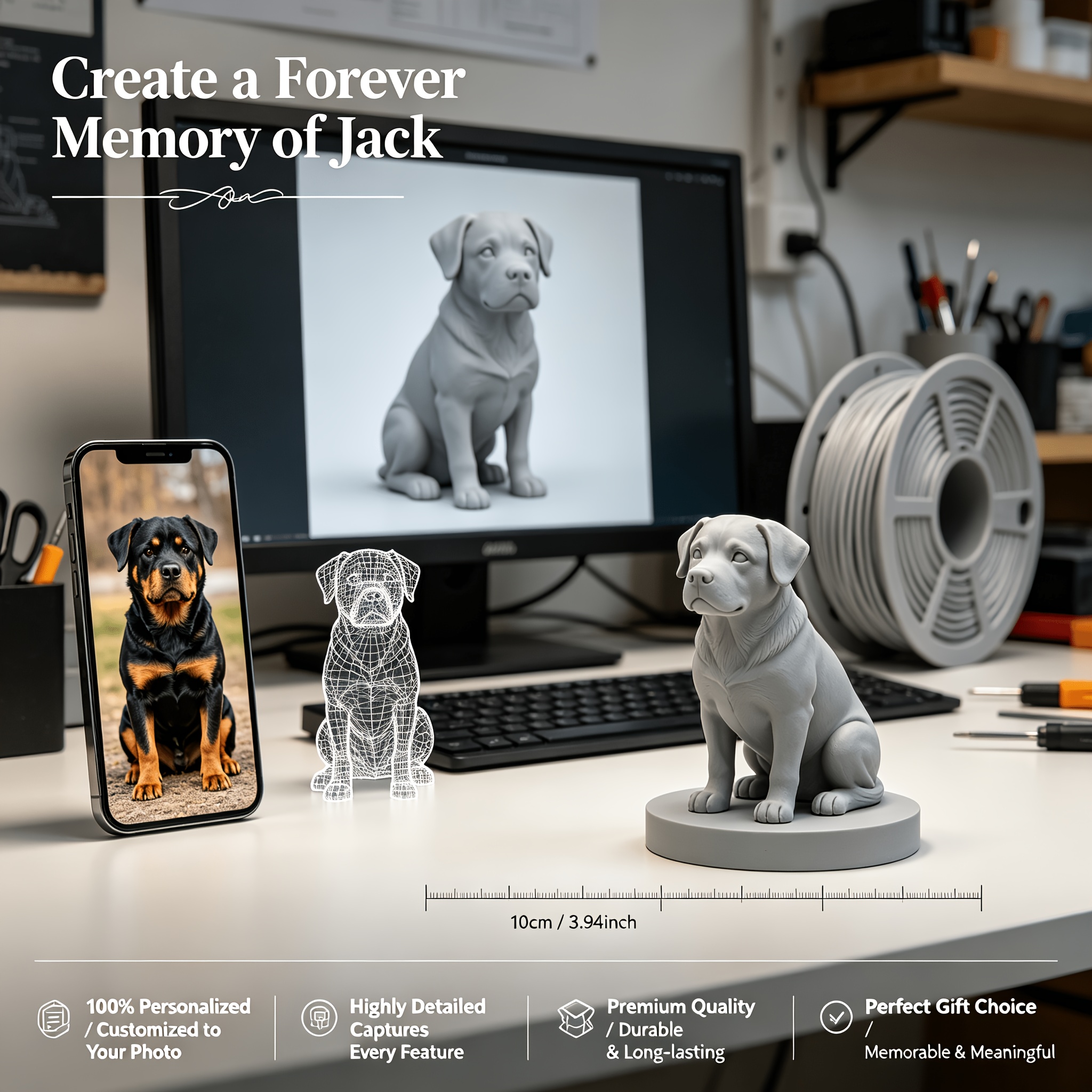 Custom 3D Pet Portrait Sculpture from Photo