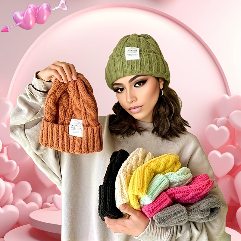 

Warm & Stylish Ear Warmer Knit Hat For Winter – Stretchable, Solid Color, Ideal For Outdoor Hiking, Cycling, And Holiday ; -valentine's Day Gift