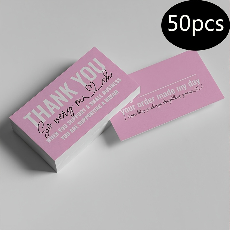 

50pcs/pink With Heart Thank You For Supporting Small Business Cards, Customer Appreciation Note Cards