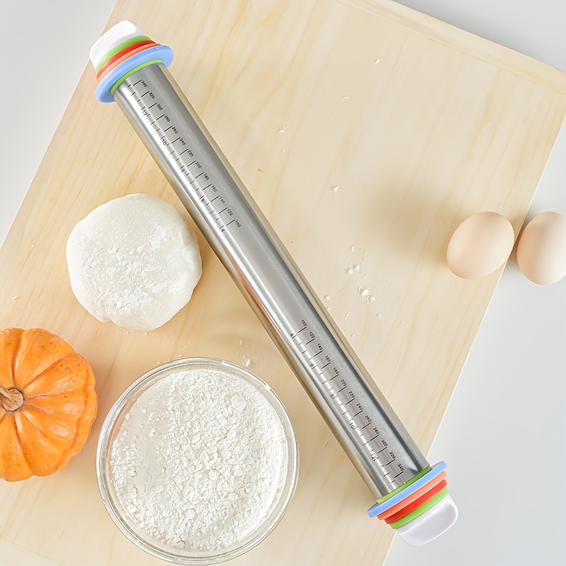 

Adjustable Stainless Steel Rolling Pin With Thickness Rings And Measurement Scale For Baking - Perfect For Christmas, Halloween, Easter, Hanukkah, Thanksgiving Dough And Pastry Preparation