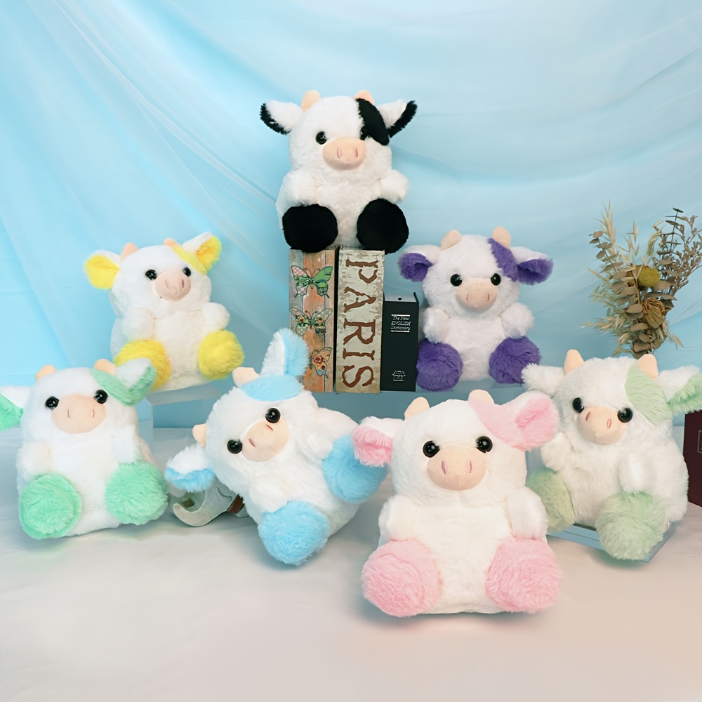 

1pc, Assorted Plush Cow Toys, Cute Soft Polyester Stuffed Animal, Home Decor, Kids Birthday/festive Gift, 7.8 Inches, Pink/purple/ Set