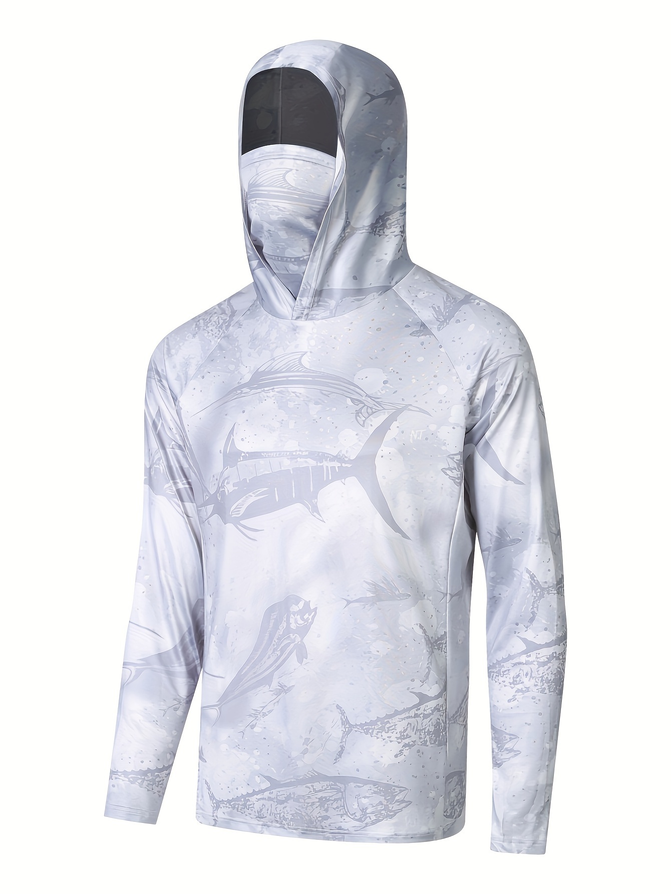 mens fishing shirt long sleeve hooded breathable outdoor fish print top