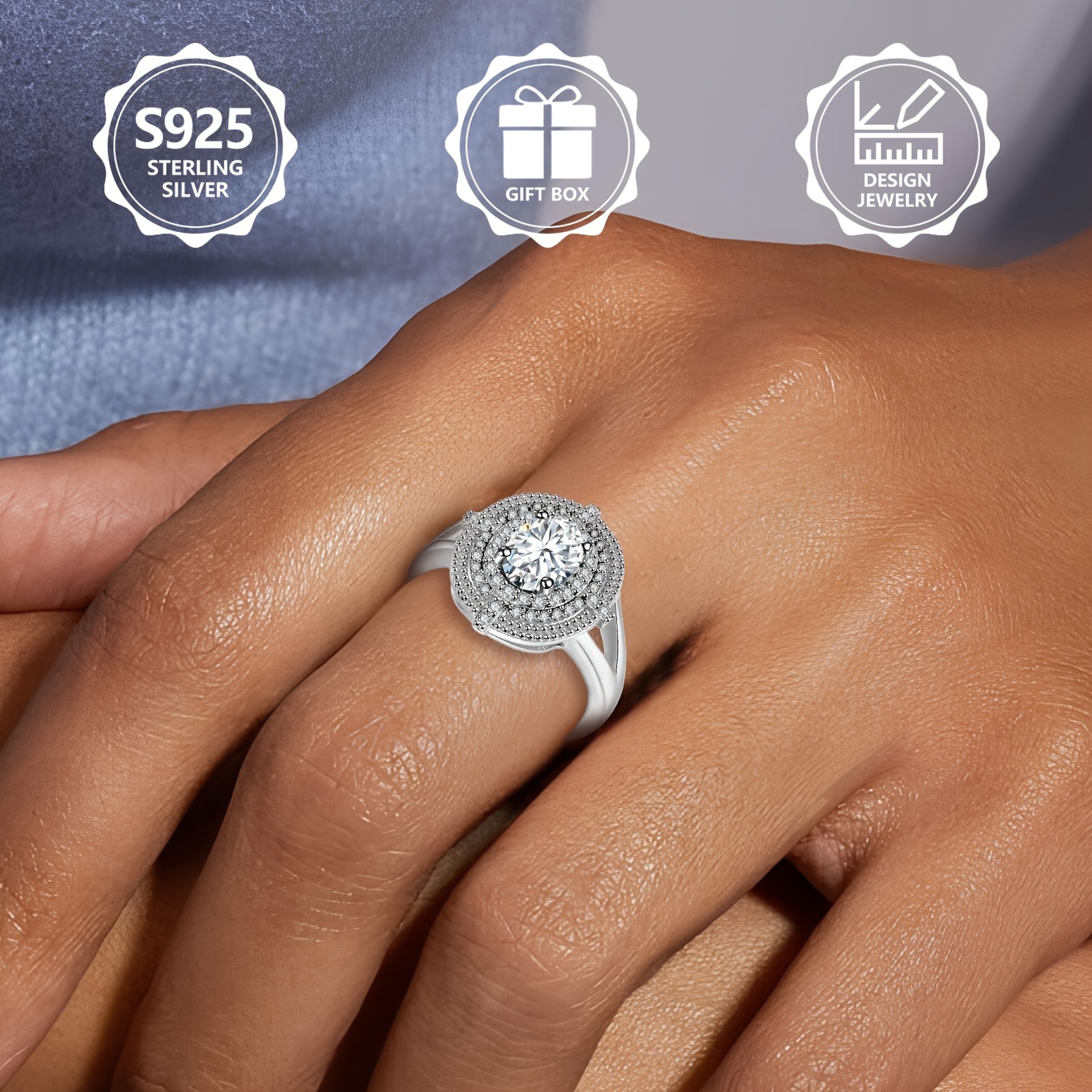 Fashionable Oval Ring with Shining Zirconia in S925 Silver