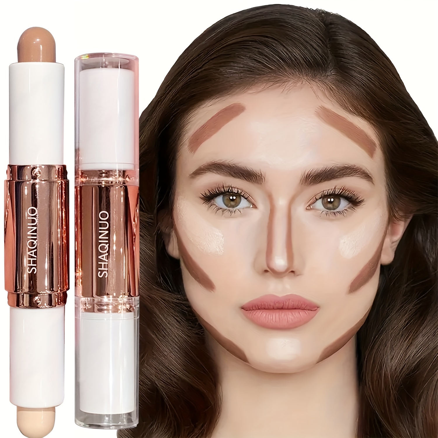 dual end highlighter contour stick 3d facial contouring natural and long lasting brightens skin tone waterproof and sweatproof   dimensional   makeup multi purpose facial makeup buildable coverage foundation stick