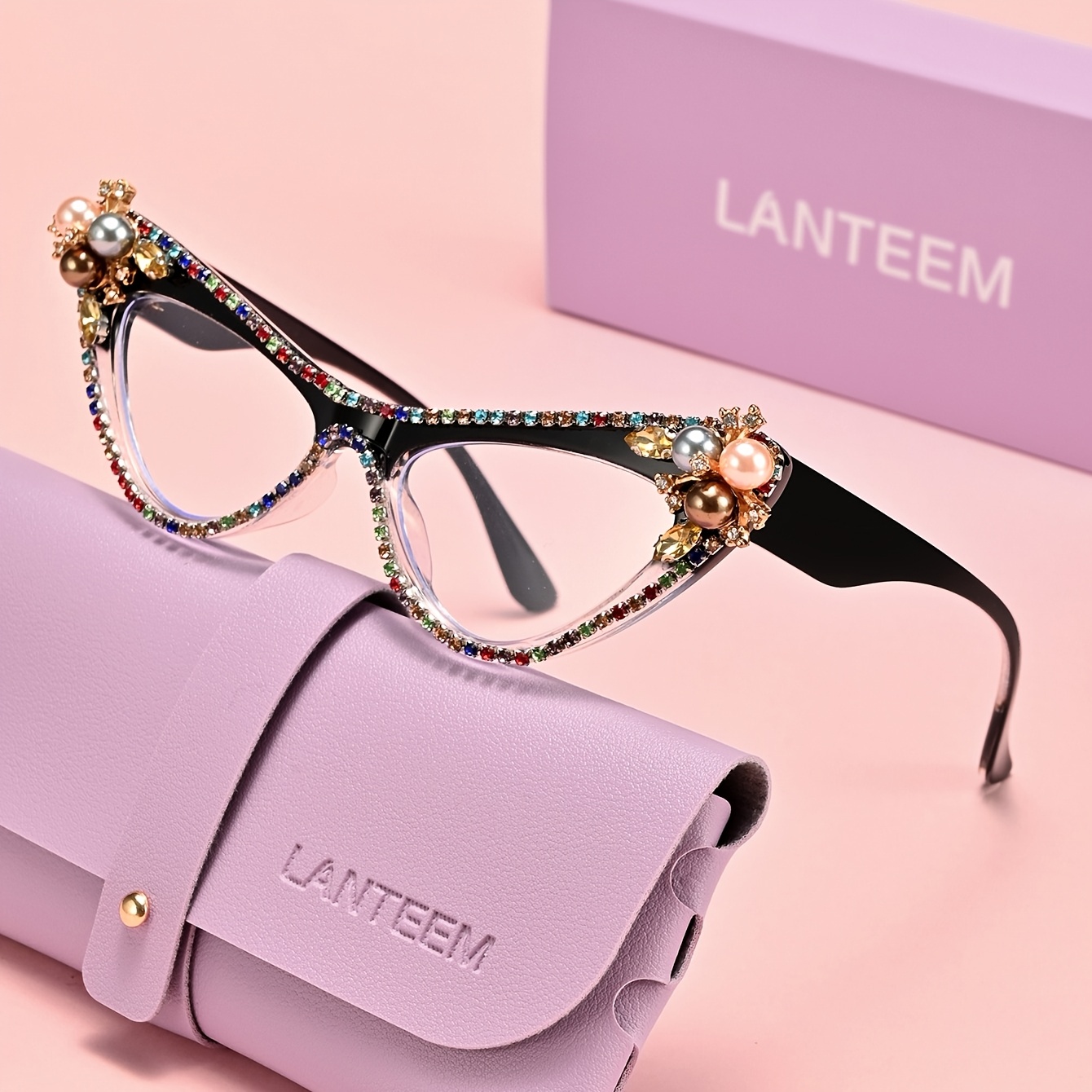 TEMU (Cadeau avec Pochette et Boîte pour Lunettes) 1 Ensemble de Lunettes Rectangulaires pour Femmes de Haute Qualité, Cadre Petit, Matières de Haute