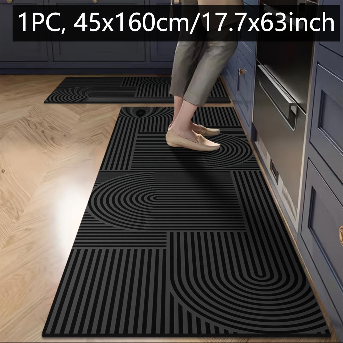 TEMU Simple Striped Kitchen Long Strip Mud Floor Mat Dining Room Absorbent Foot Pad Bathroom Non-slip Door Mat