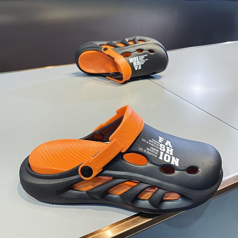 mens trendy street style color block hollow out chunky clogs comfy non slip durable anti odor eva slippers for mens outdoor activities details 18