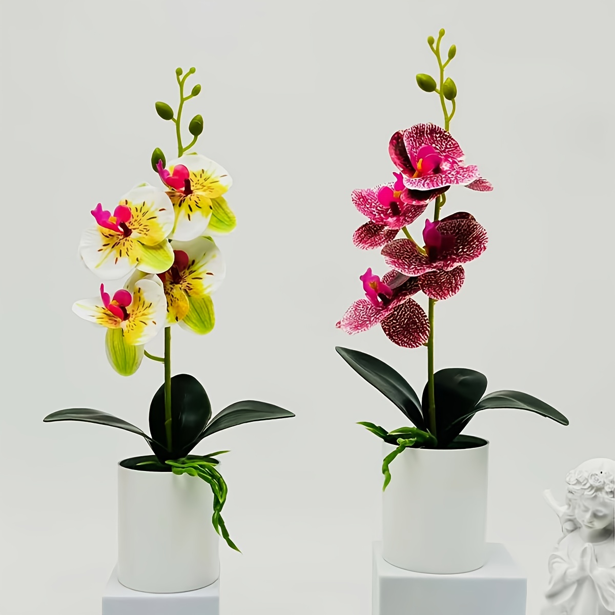 6 stuks levendige kunstorchideeën in art-decostijl in witte potten