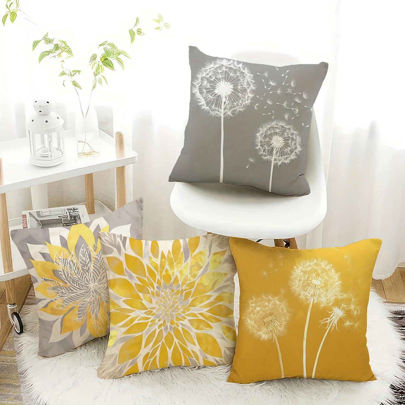 

4pcs, Short Plush Pillow Cushion Cover Cushion Cover Pillow Cover Single-sided Printing18in*18in Geometric Flowers Pillowcase Sofa Car Cushion No Pillow