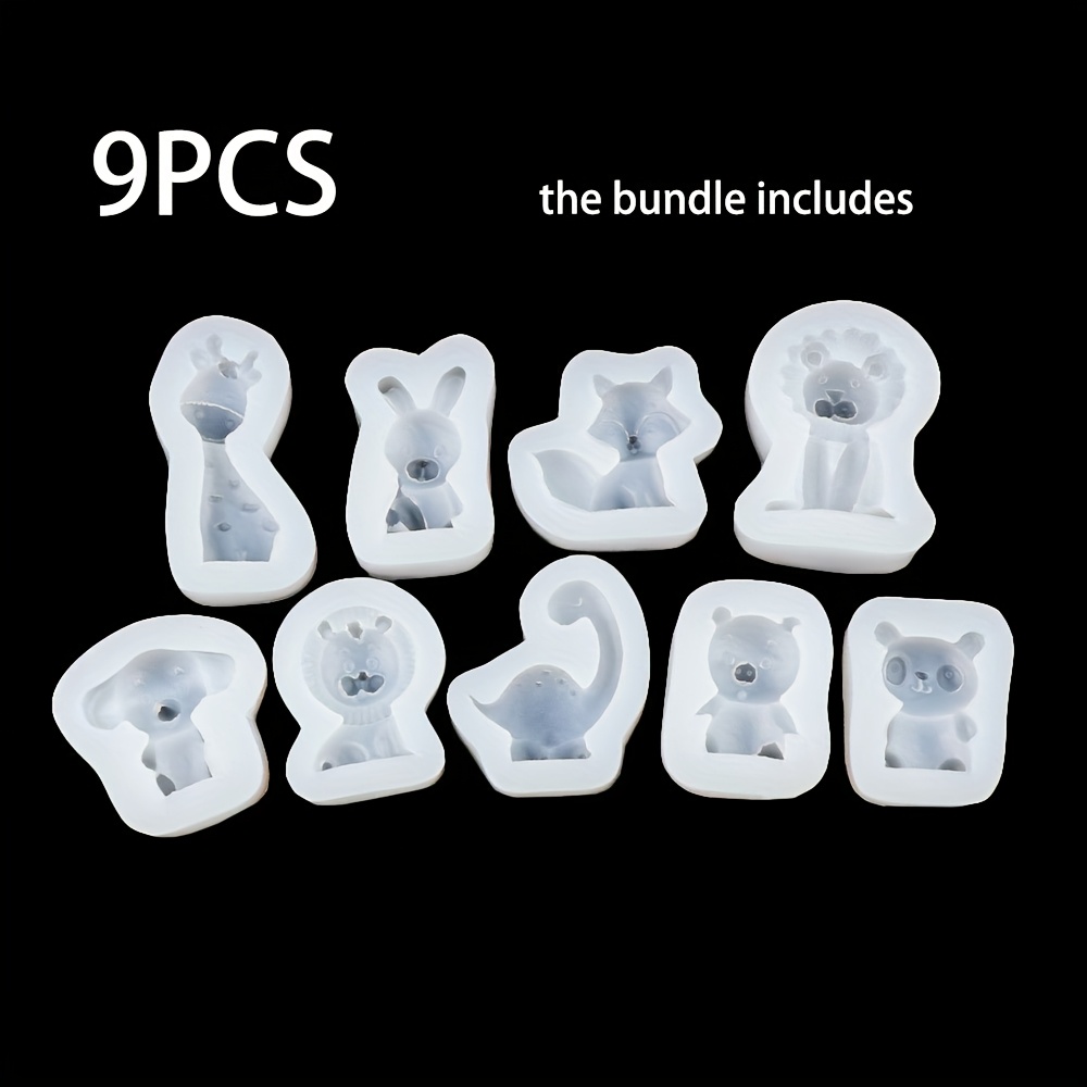Image of 9pcs Of Creative Silicone Molds For Pandas, , Elephants, Foxes And Rabbits, Diy Animal-themed Gypsum Molds, Scented Candles, Candles, Decorative Items, Epoxy Resin Silicone Molds