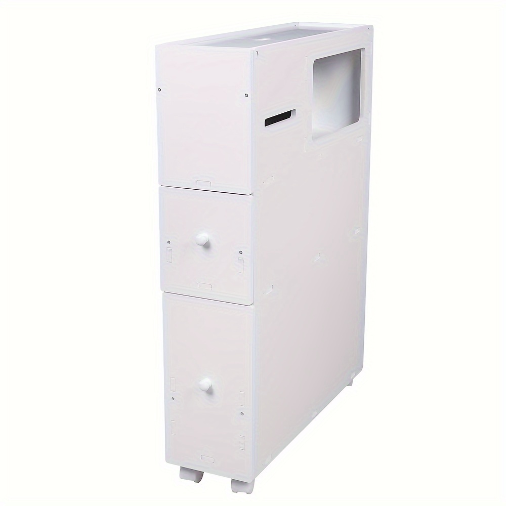 

Space-saving Pvc Toilet Side Cabinet With 4 Layers - Movable Floor-to-ceiling Storage Solution For Bathroom Essentials