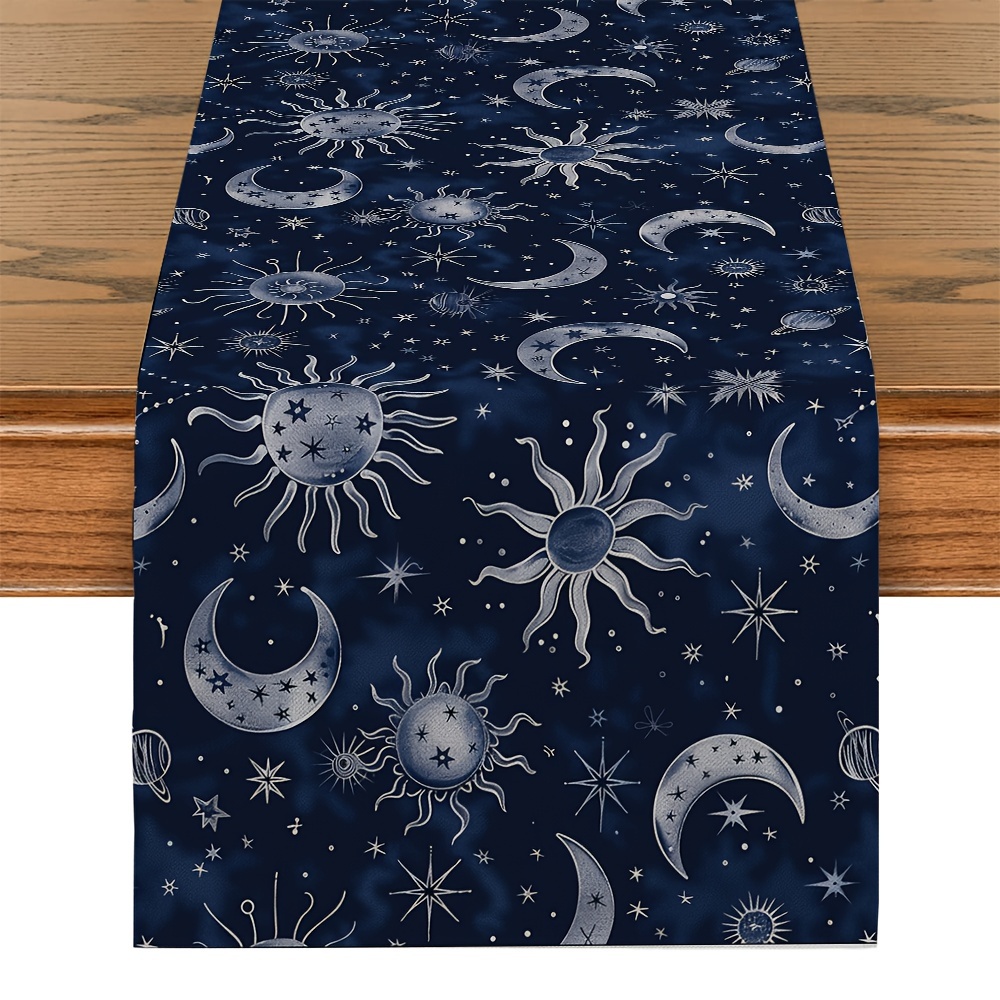 

Celestial Sun Moon Stars Universe Polyester Table Runner - Woven Rectangle Table Cloth For Kitchen Dining Party Room Decor - 180cm Rectangular Table Cover For Restaurant Decoration