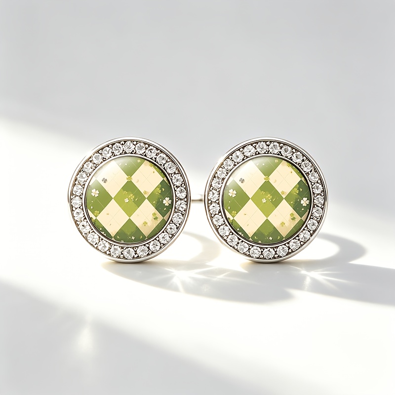 2pcs Classic Imitation Crystal Stud Earrings, Clover Design
