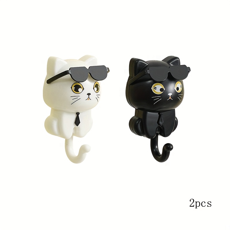 2pcs Creative Glasses Entrance Hall Upper And Lower Hooks Bathroom Hooks Cute Cartoon Wall-mounted Home Clothes Hooks Style Cat Hooks, Utility Hooks