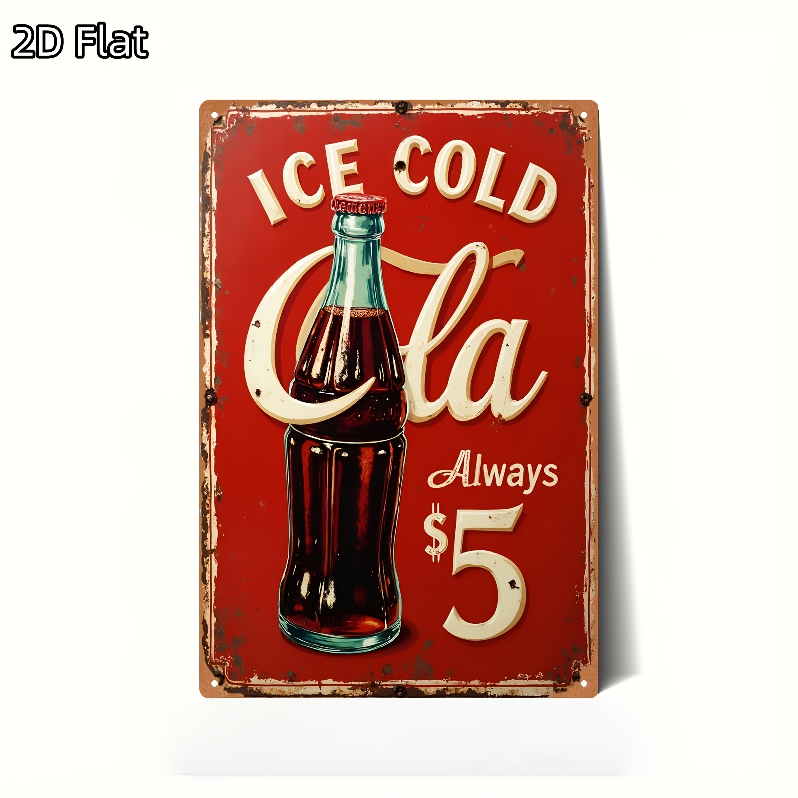 E-shop 2D Flat - Vintage 2D Flachmetallschild mit einer eiskalten -Flaschengrafik, ideal für Wanddekoration in einer Garage oder für den , Größe 20x30