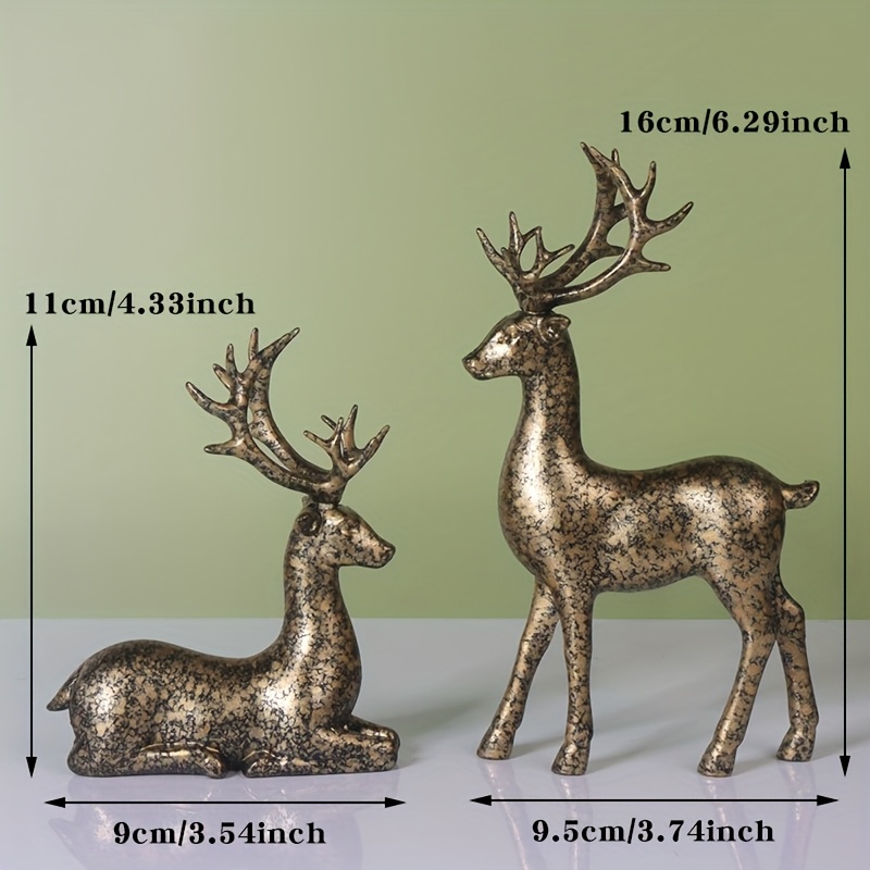 E-shop Sammelfiguren, 2 Stück Champagnergoldene Hirschstatuen, kleine Statuen, geeignet für Weihnachtsdekoration, Schreibtisch, Bücherregal oder