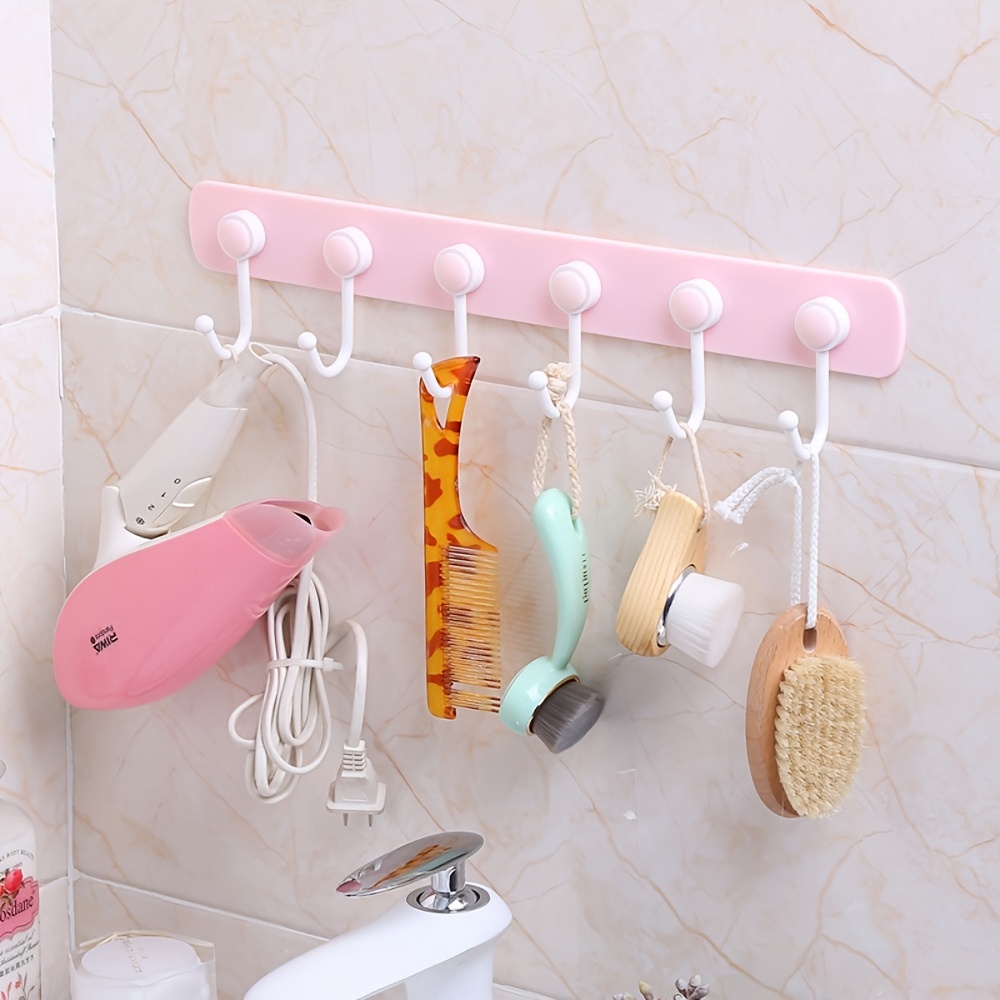 

Adhesive Wall Hooks With 6 Rotating Hooks, Pink Wall Hooks For Hanging Hats And Coats, Very Suitable For Hanging Kitchen Utensils And Towels And Children's Bedroom, 1pc