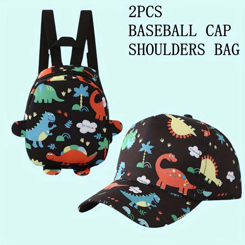 2pcs Boys Cute Dinosaur Print Baseball Cap and Backpack Set