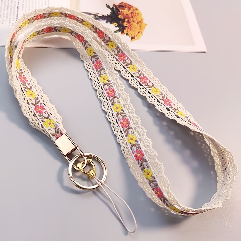 TEMU 1pc Cordon de téléphone à motif floral, Dragonne anti-perte à large col, Cordon de mode anti-étranglement, Durable et résistant, Convient aux