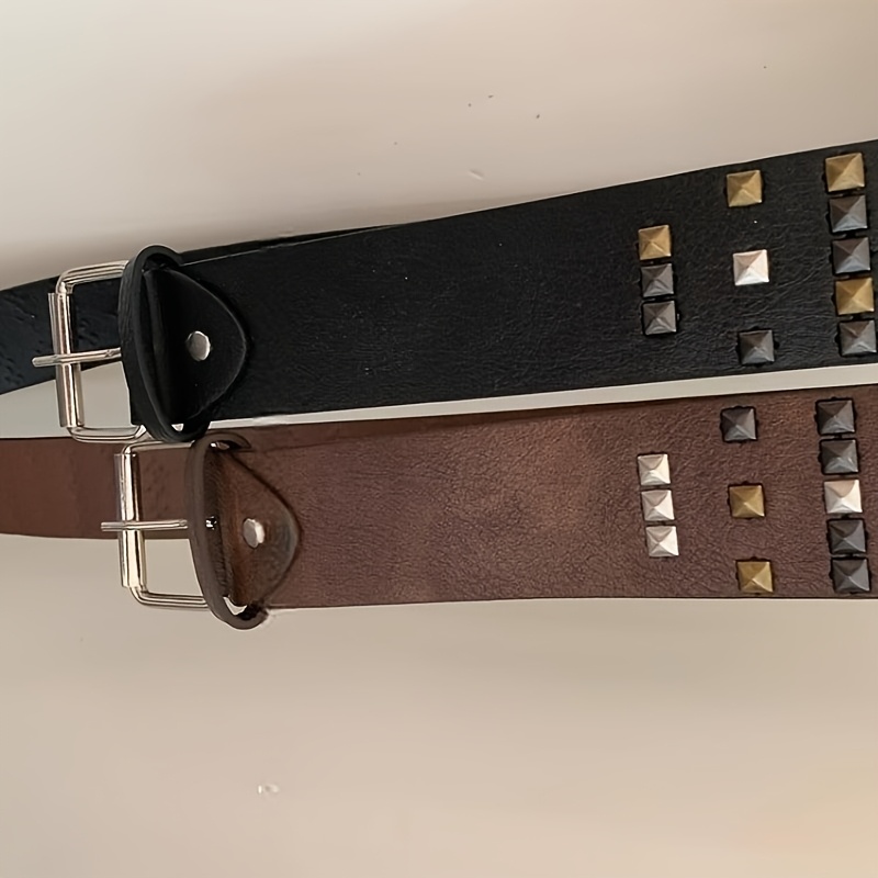 Unisex Distressed Brown Rivet Belt for Hip-Hop Style