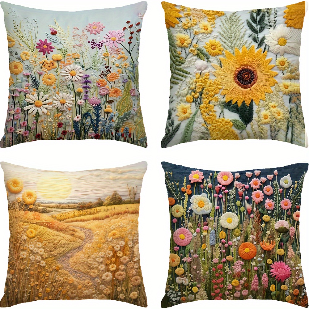 

Luxenest 18"x18" Botanical Floral Throw Pillow Cover - Soft, Wrinkle-free Polyester With Sunflower & Sage Design, Invisible Zipper Closure For Sofa And Home Decor