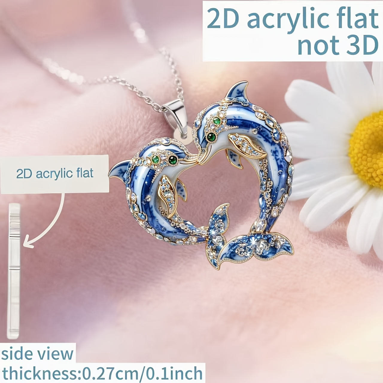TEMU 2d Flat - [2d Flat] 1pc, 2d Acrylic Dolphin New Women's Necklace, Pendant Fashion Sweater Chain, Ideal Gift For Birthday Parties And Holidays