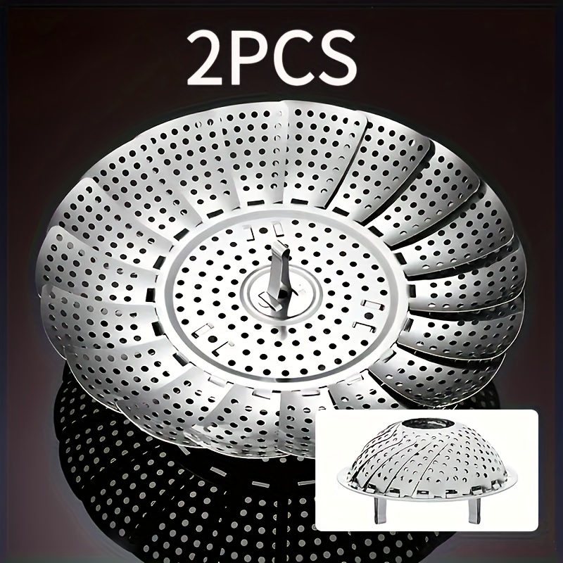 1pc /2pcs Foldable Stainless Steel Steamer Basket, Non-electric Versatile Veggie Steamer Rack For Healthy Cooking, Expandable To Fit Pots (15.49cm To 26.67cm)