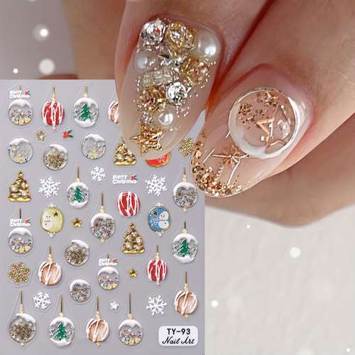 5D Embossed Christmas Nail Art Stickers – Snowflakes Santa Claus Snowman – SWD167