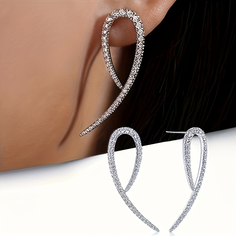 Image of 1 Pair Women's Fashion Stud Earrings Creative Inlaid Synthetic Zirconia 9-character Design Stud Earrings Women's Trendy Ear Jewelry