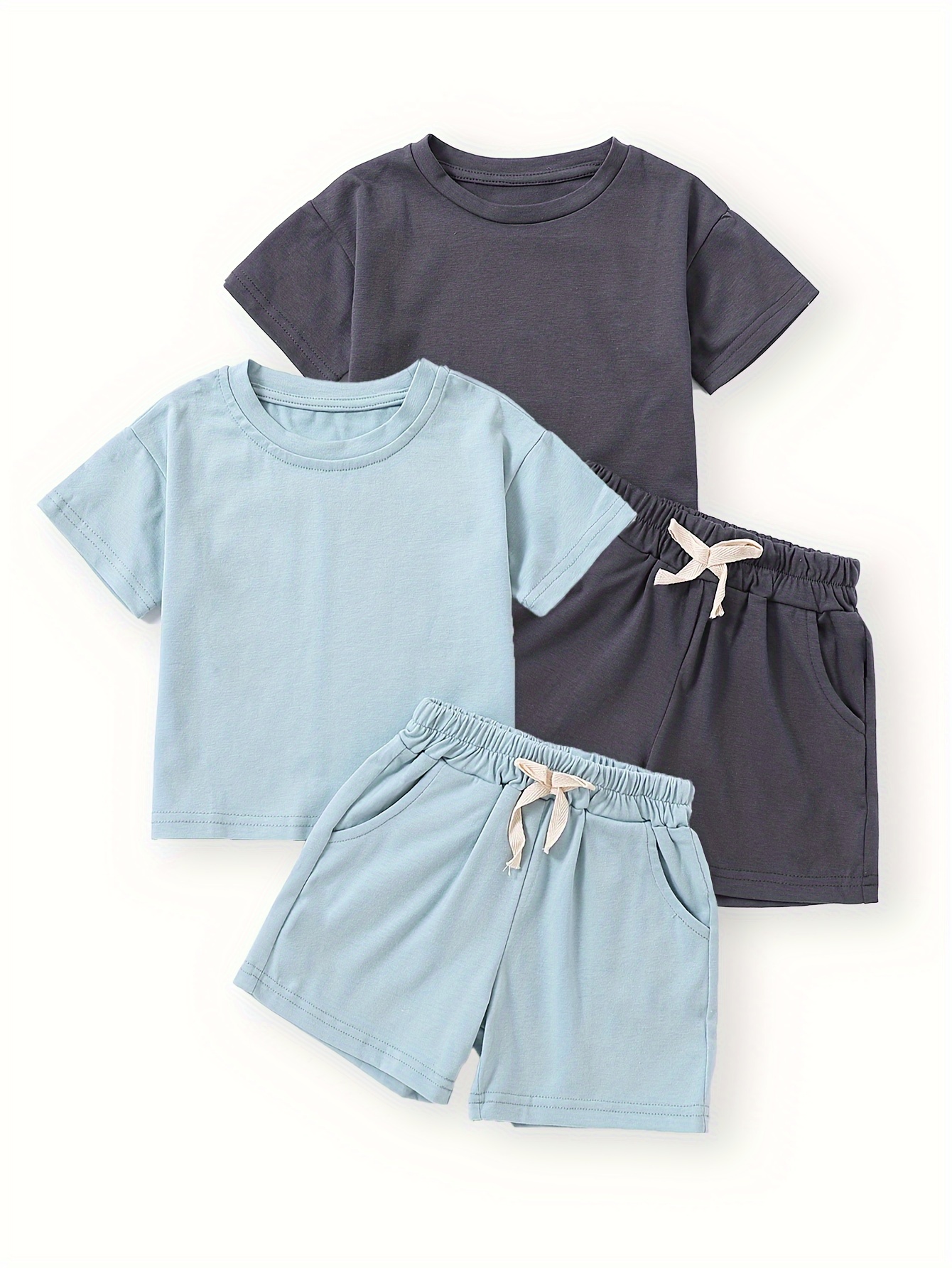 4 peças conjunto de shorts e camiseta de algodão para meninos, ideal para atividades ao ar livre