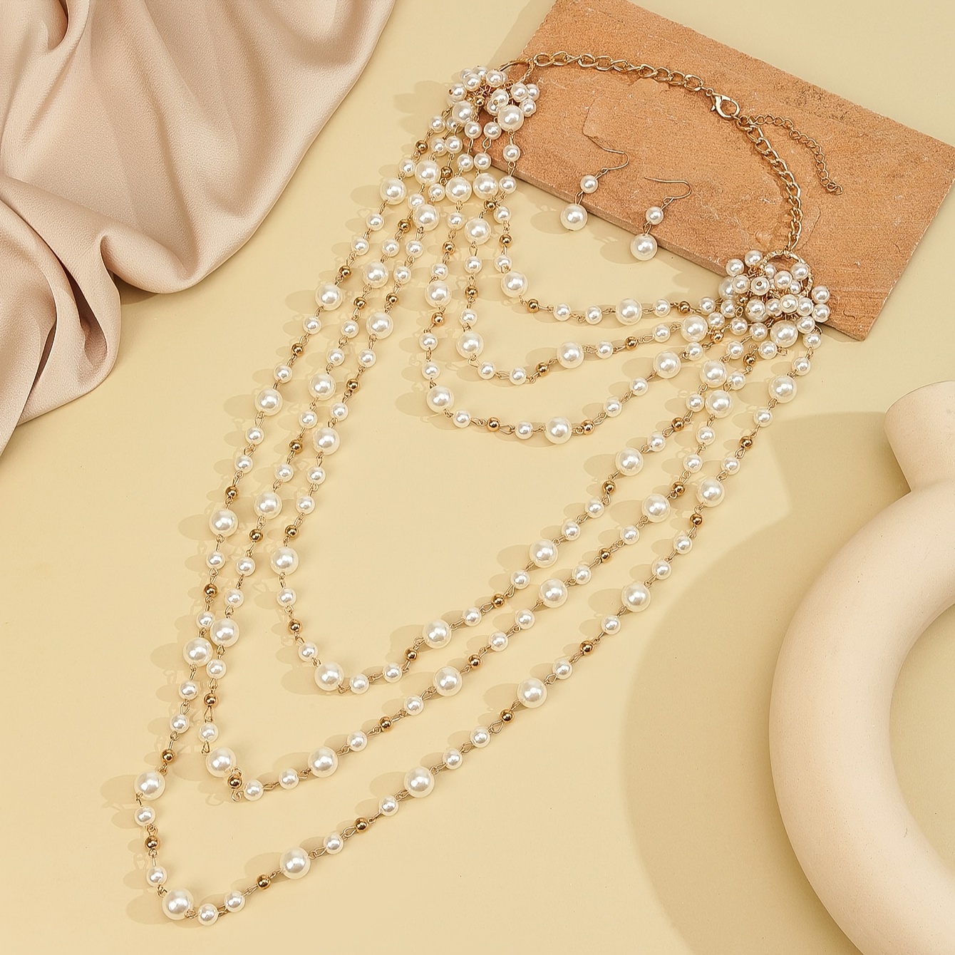 Image of 1 Set Of Simple And Fashionable Long Necklace And Earrings With Effect And Layered Texture For Sweater Chain