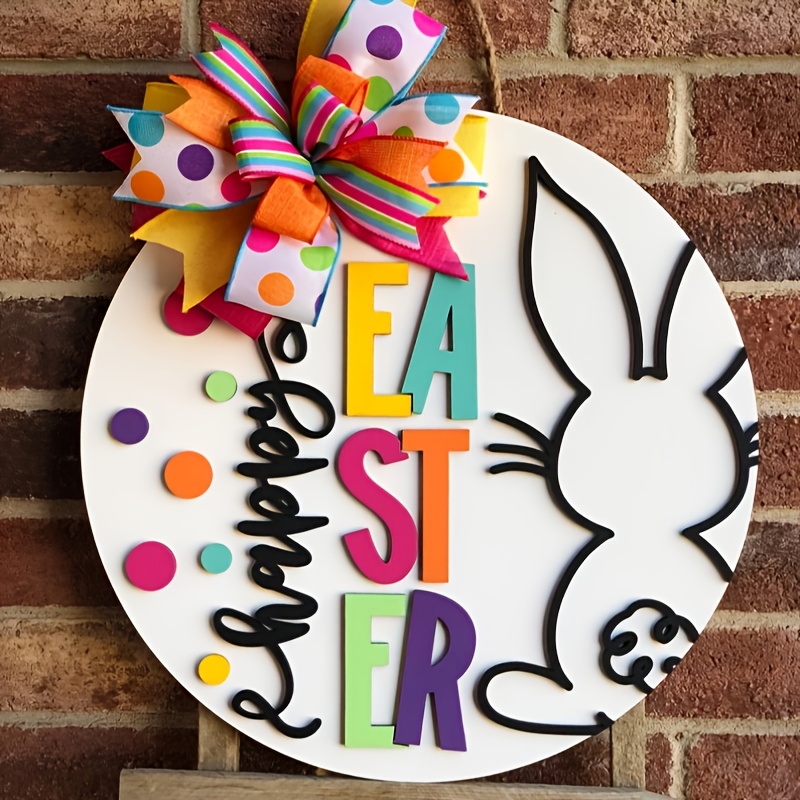 

Vintage Easter 3d Bunny Door Hanger - Spring Wreath With "easter" Sign, Farmhouse Home Decor, Perfect Housewarming Gift, Wooden Round Hanging Ornament For Front Door, | | Wooden Door Hanger